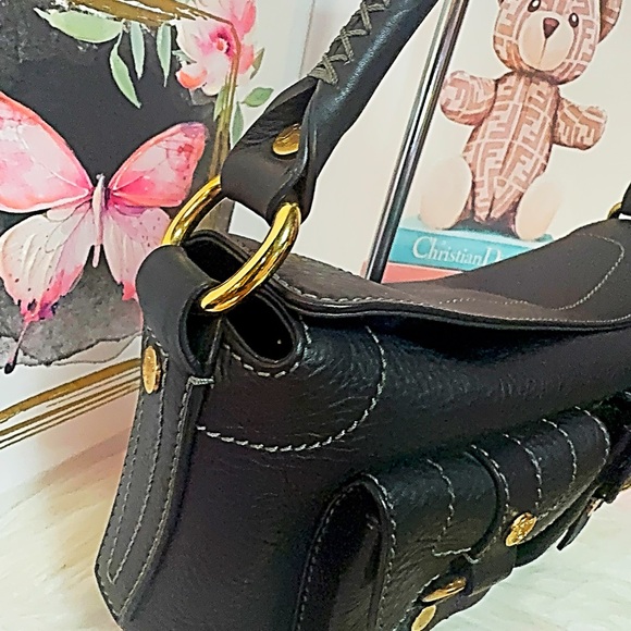 Celine shoulder Leather bag with gold-tone hardware and front buckle pocket - Picture 5 of 14